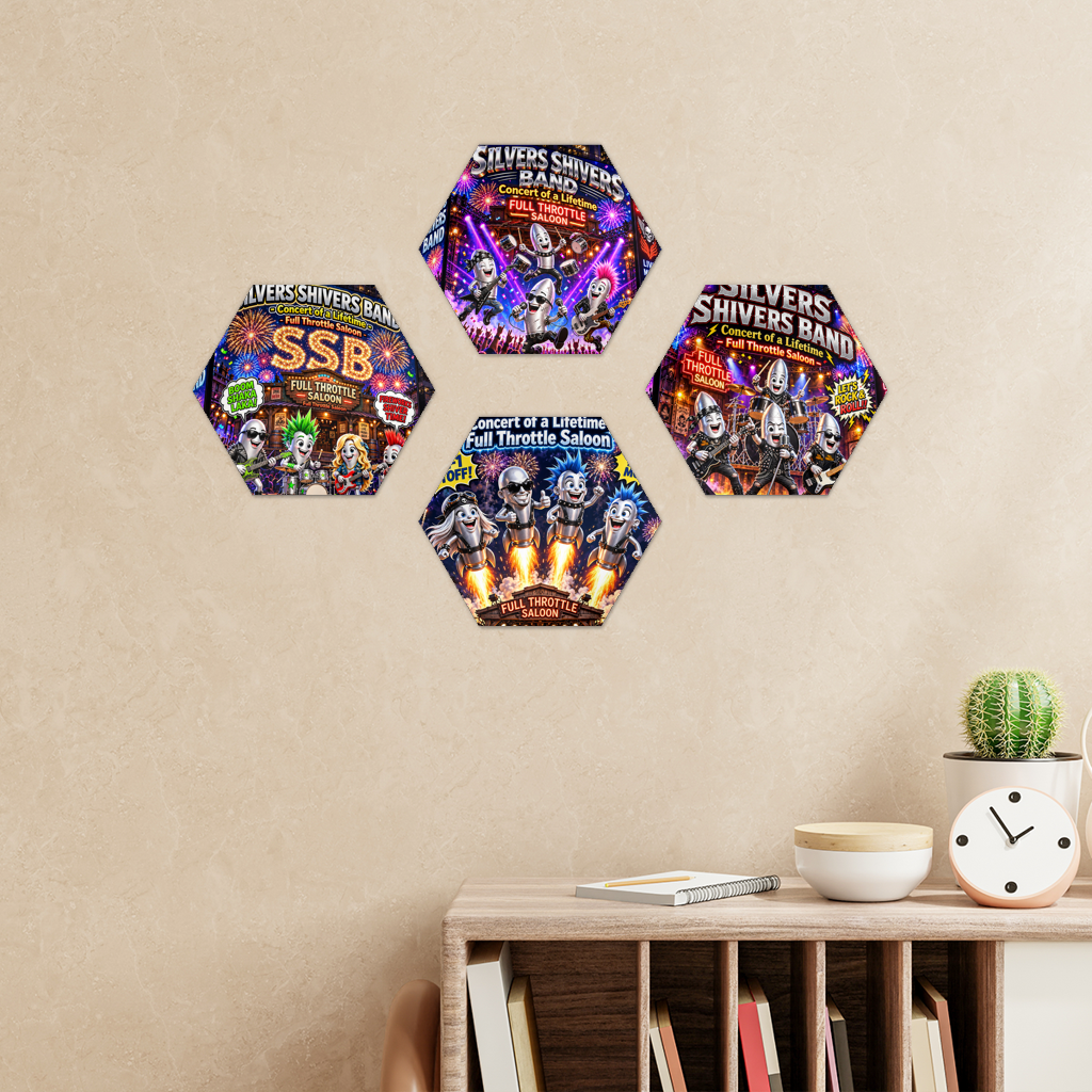 The Silver Shivers Band Hexagon Wall Tiles Set of 4