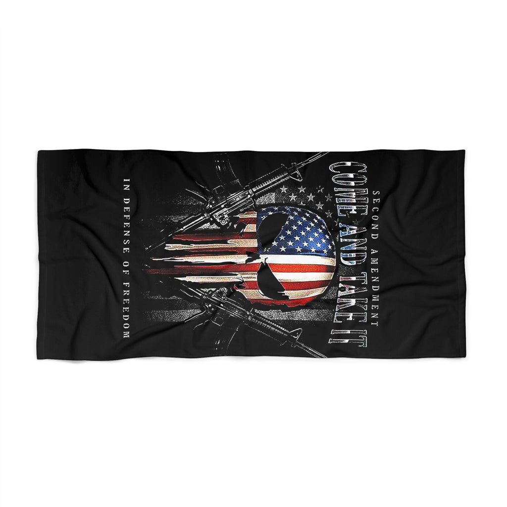Patriotic Punisher Skull Beach Towel – "Come and Take It" 2nd Amendment Design