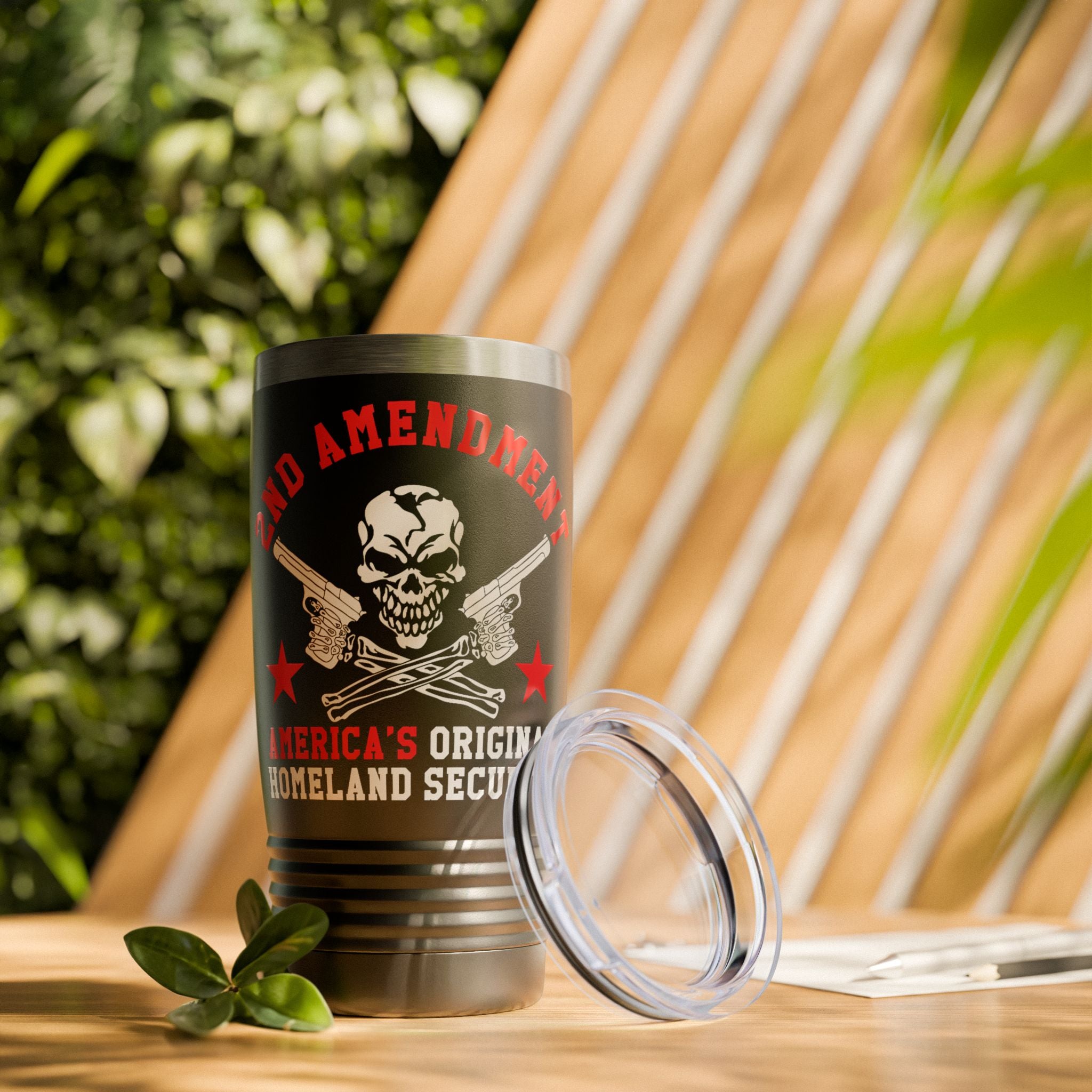 20oz Ringneck Tumbler — "2nd Amendment: America's Original Homeland Security" Skull & Guns Travel Mug