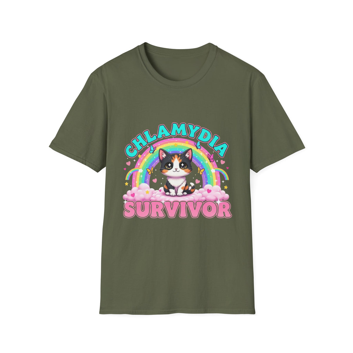 Chlamydia Survivor Cat T-Shirt — Cute Rainbow Calico Tee