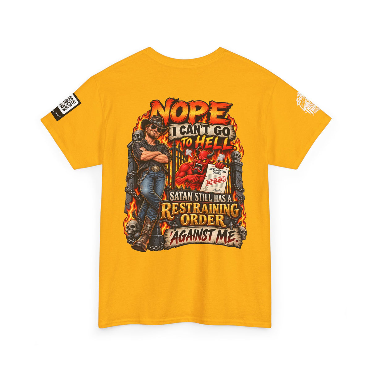 Satan Still Has a Restraining Order Against Me Back Graphic Tee
