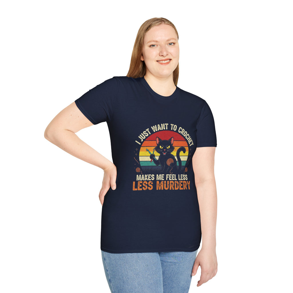 I Just Want to Crochet Black Cat T-Shirt — Funny Crochet Lover Tee