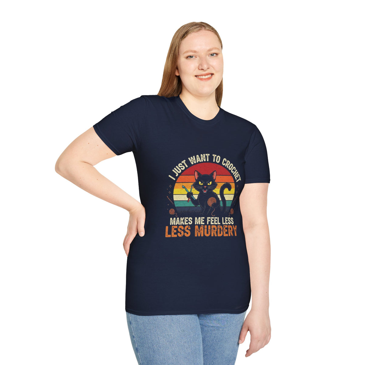 I Just Want to Crochet Black Cat T-Shirt — Funny Crochet Lover Tee