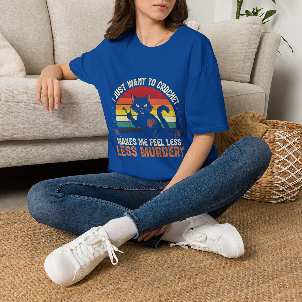 I Just Want to Crochet Black Cat T-Shirt — Funny Crochet Lover Tee