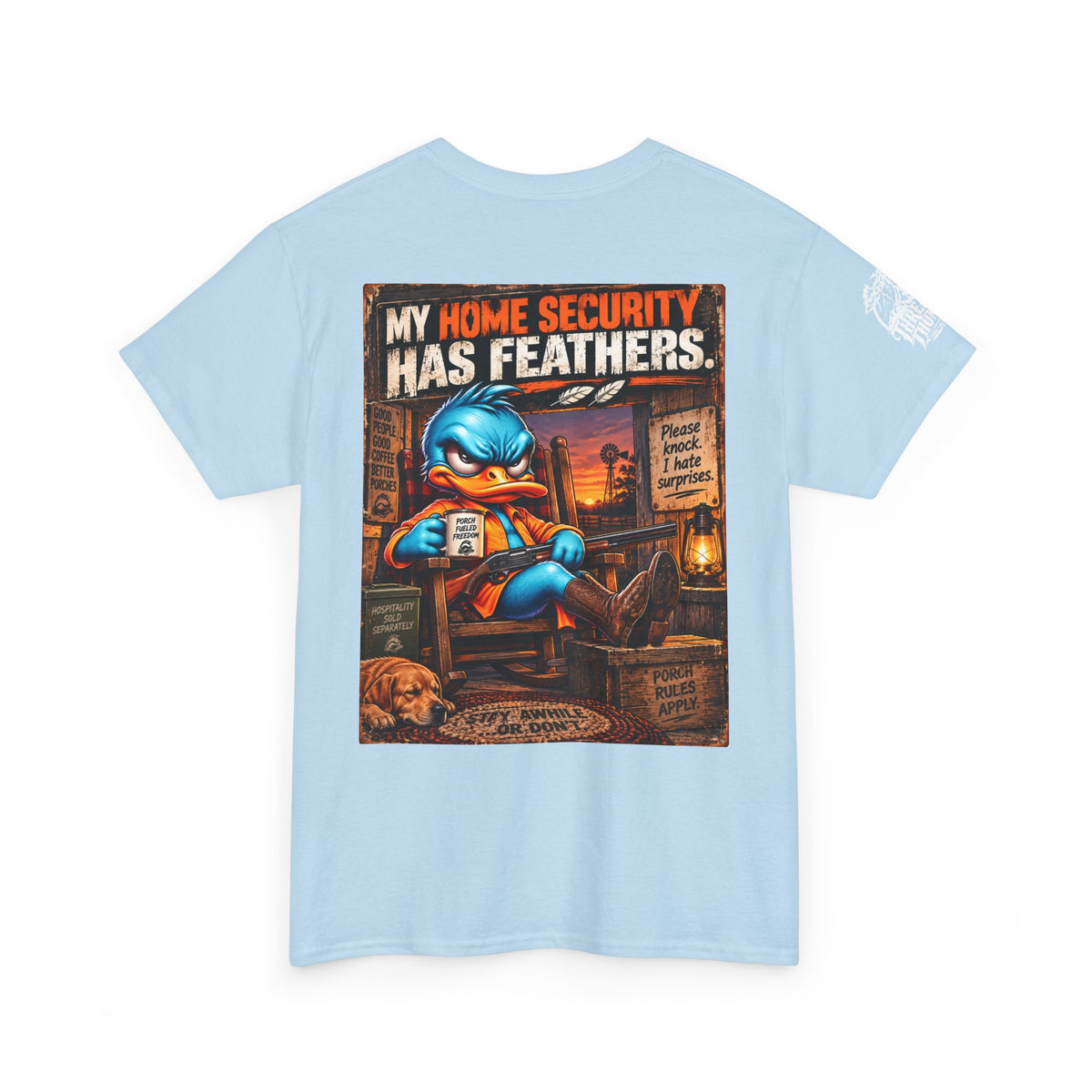 FUCK A DUCK BAND — Design #3 | My Home Security Has Feathers Back Graphic Tee