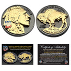 3D American Buffalo Indian Head Tribute Coin With USA 250 Privy Mark (Black Ruthenium & 24k Gold)