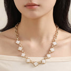 Bold Quatrefoil Stone Link Necklace