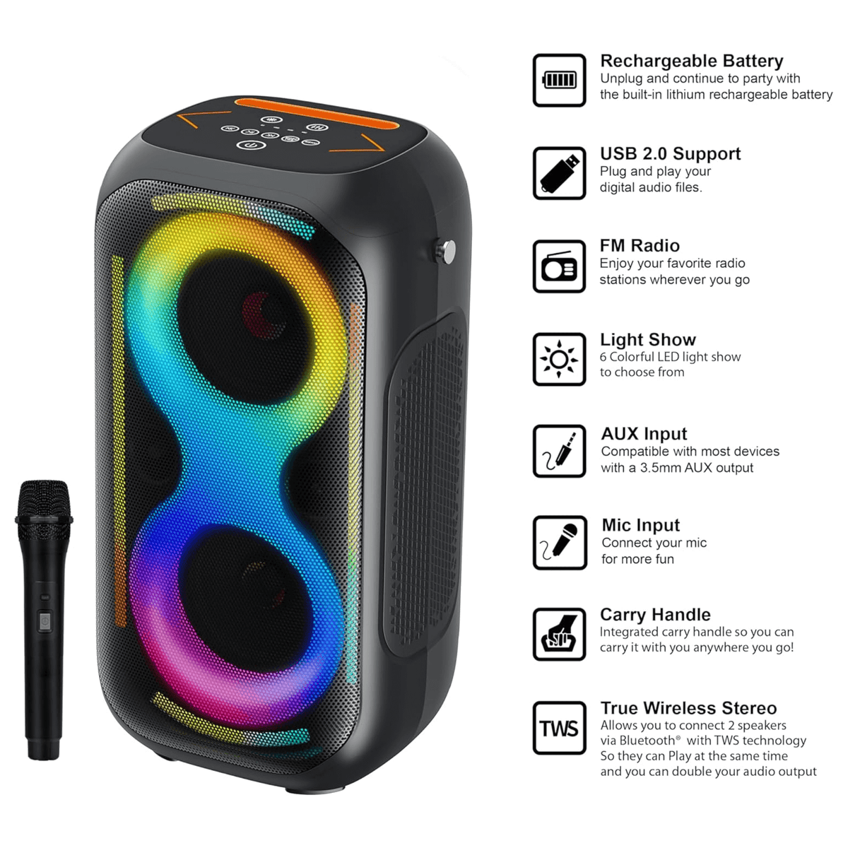 IQ Sound 2x5-Inch TWS Fusion Glow Portable Bluetooth Speaker