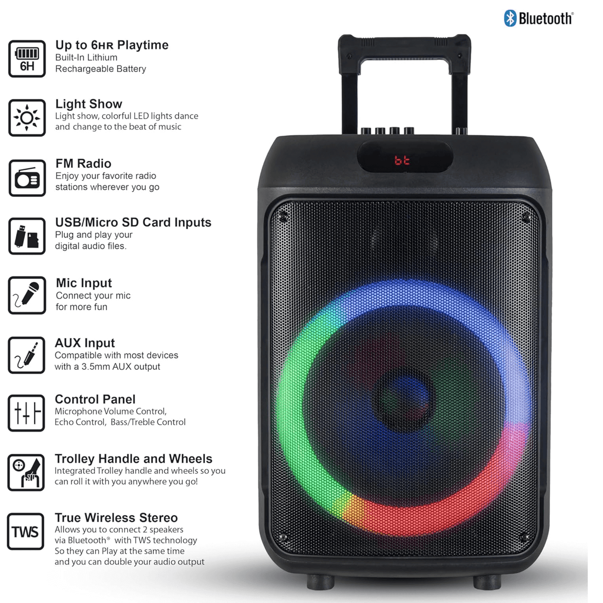IQ Sound 12-Inch Portable Bluetooth Party Speaker