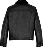 Men’s Denim Style Genuine Leather Jacket With Fur