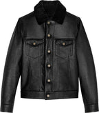 Men’s Denim Style Genuine Leather Jacket With Fur