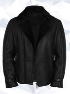 Men’s Luxury Double Aviator Black Real Shearling Sheepskin Leather Flying Jacket