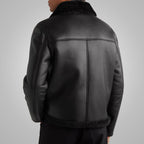 Men's Shearling Lined Leather Black Trucker Jacket