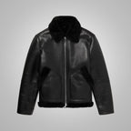 Men's Shearling Lined Leather Black Trucker Jacket