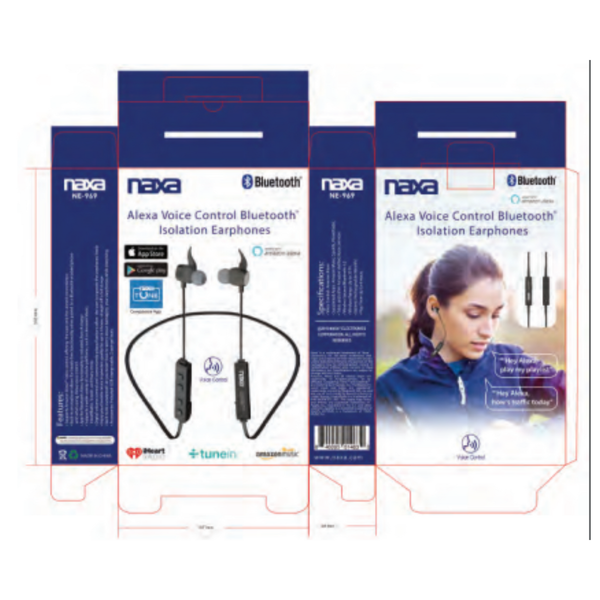 Naxa Bluetooth Isolation Earphones with Amazon Alexa Voice Control (NE-969)