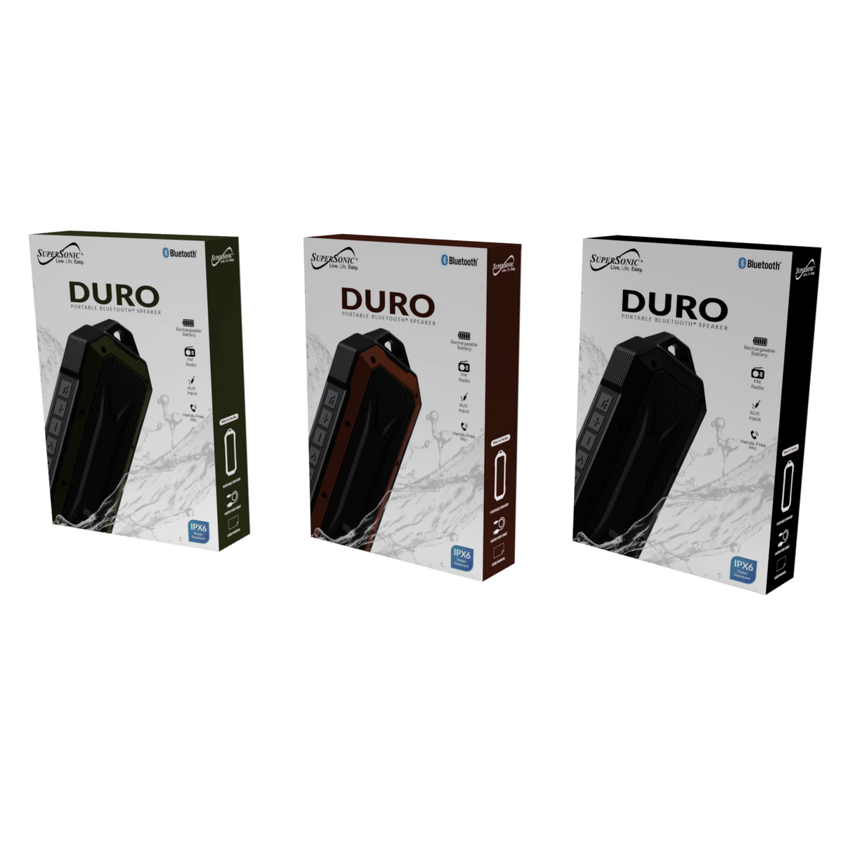 Supersonic Duro Water-Resistant Portable Bluetooth Speaker, Shockproof & FM (SC-1454IPX)