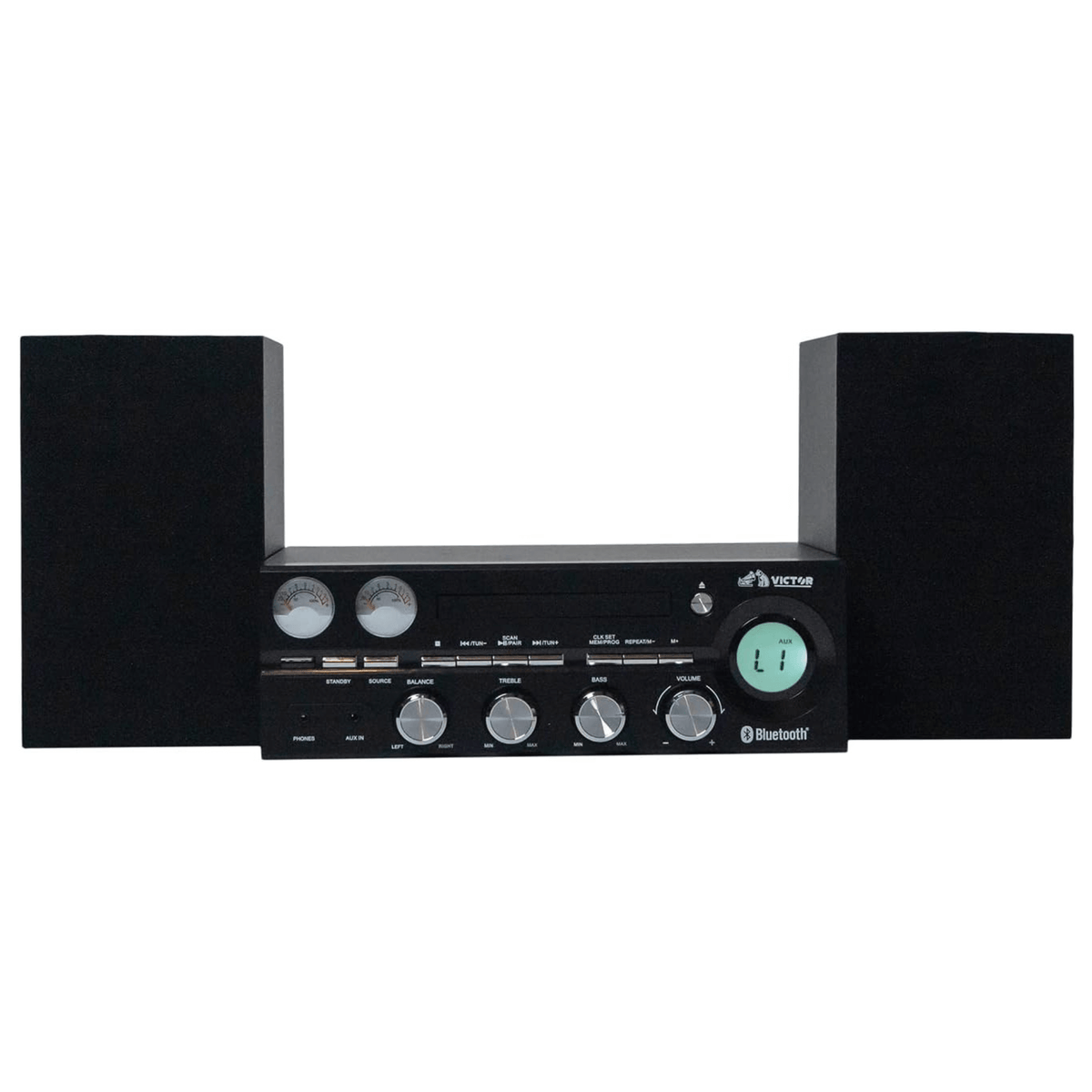 Victor Milwaukee 50W Desktop CD Stereo System w Bluetooth, CD Player & FM Radio