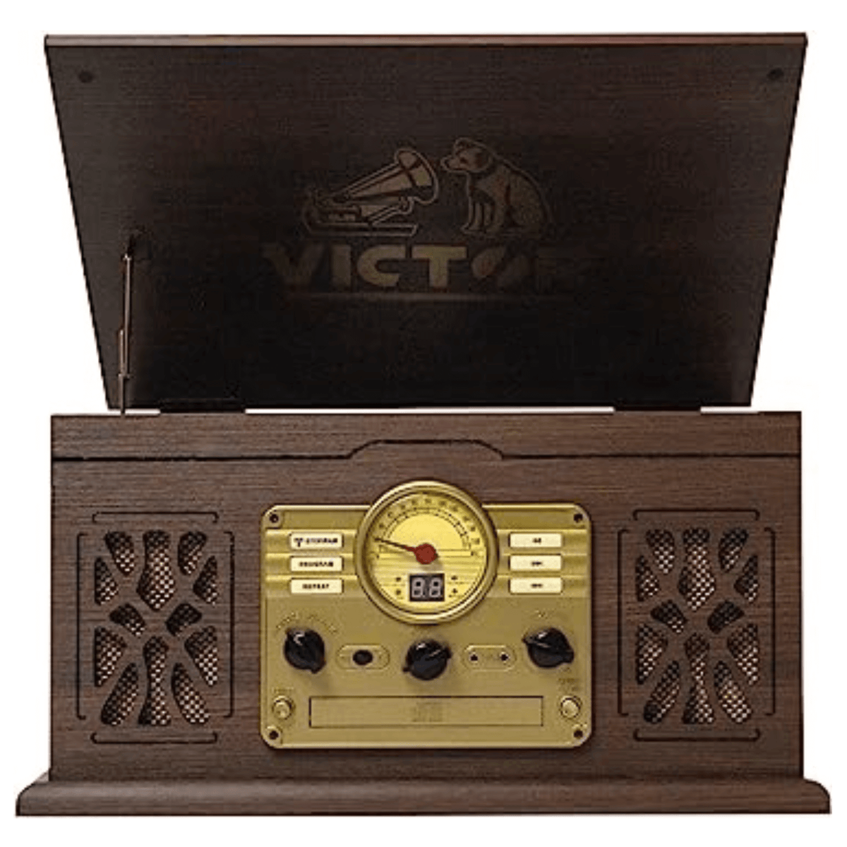 Victor State 7-in-1 Wood Music Center with 3-Speed Turntable and Dual Bluetooth