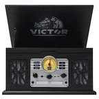 Victor State 7-in-1 Wood Music Center with 3-Speed Turntable and Dual Bluetooth