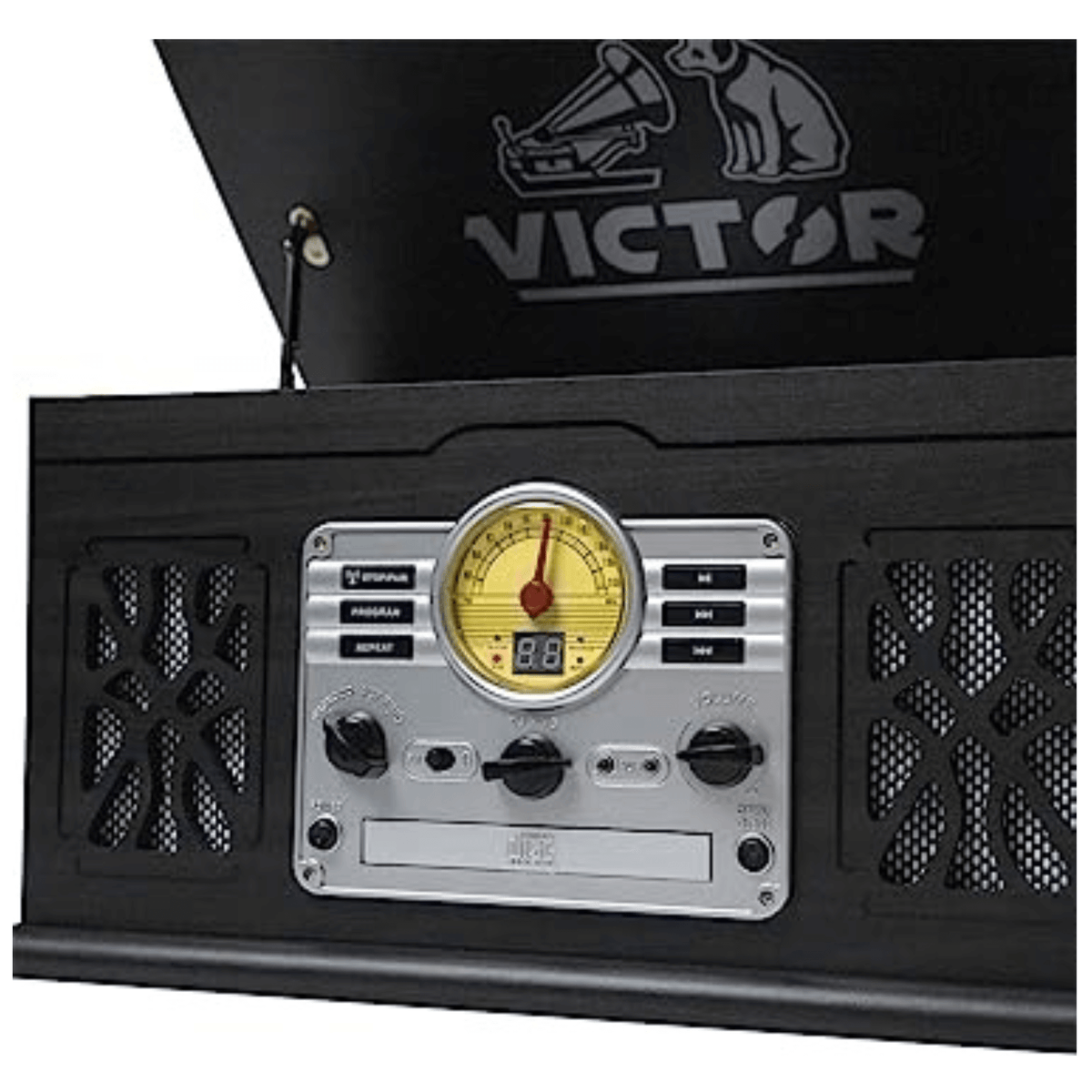Victor State 7-in-1 Wood Music Center with 3-Speed Turntable and Dual Bluetooth