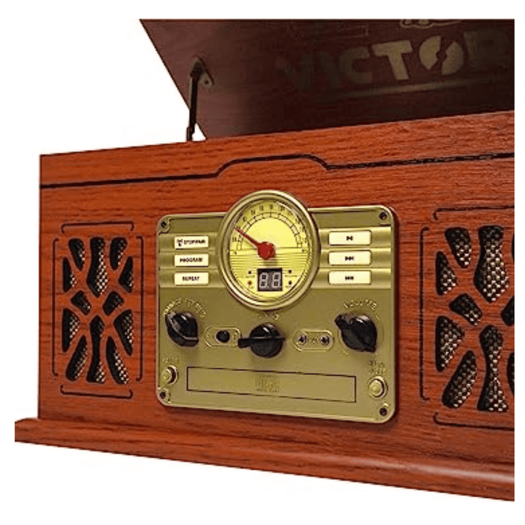 Victor State 7-in-1 Wood Music Center with 3-Speed Turntable and Dual Bluetooth