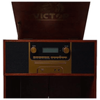 Victor Boyleston 7-in-1 3-Speed Turntable Music Center w Album Storage and USB Port