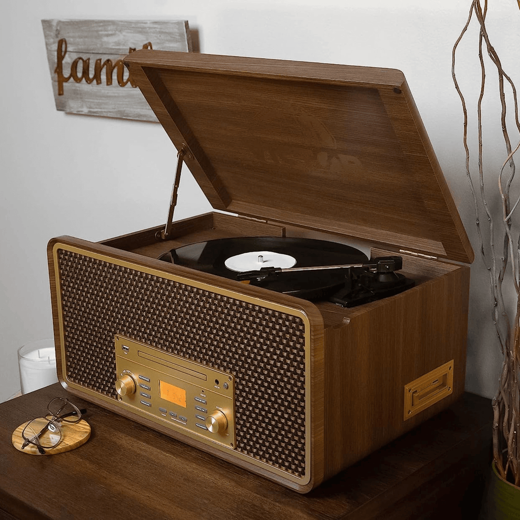 Victor Monument 8-in-1 Wood Music Center with 3-Speed Turntable & Dual Bluetooth