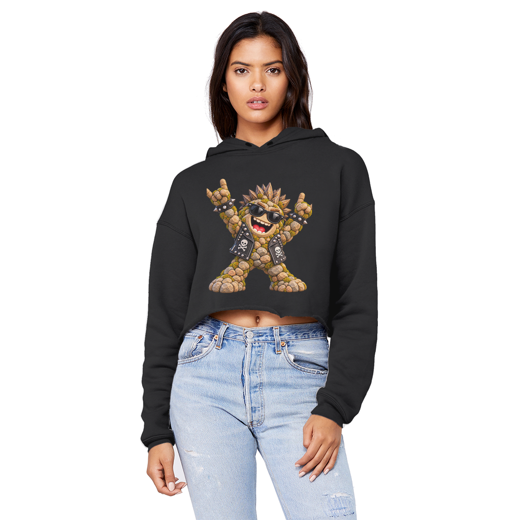 Falling Rocks COllection Cropped Raw Edge Boyfriend Hoodie