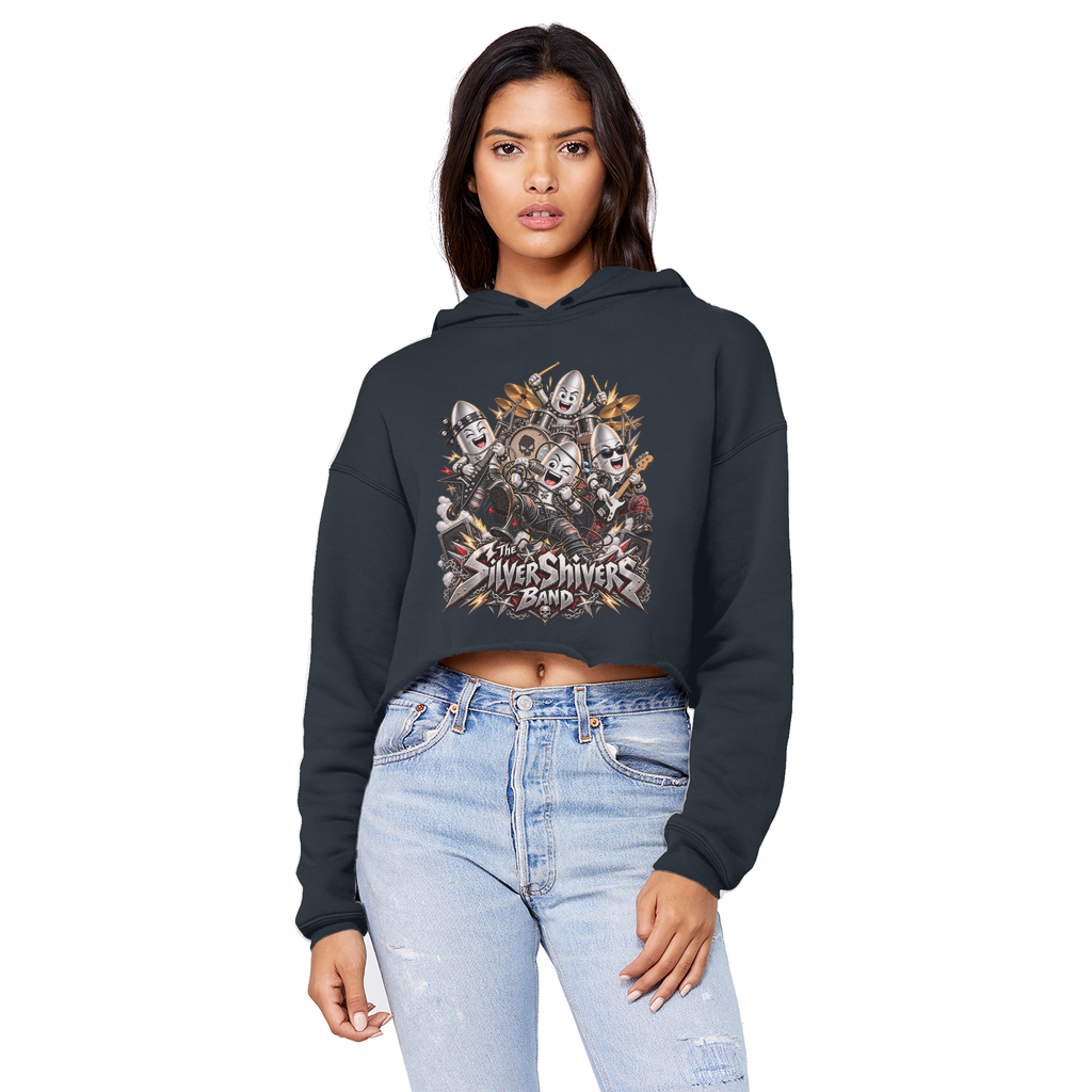 The Silver Shivers Band Cropped Raw Edge Boyfriend Hoodie