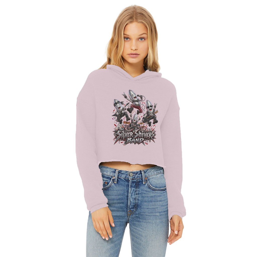 The Silver Shivers Band Ladies Cropped Raw Edge Hoodie
