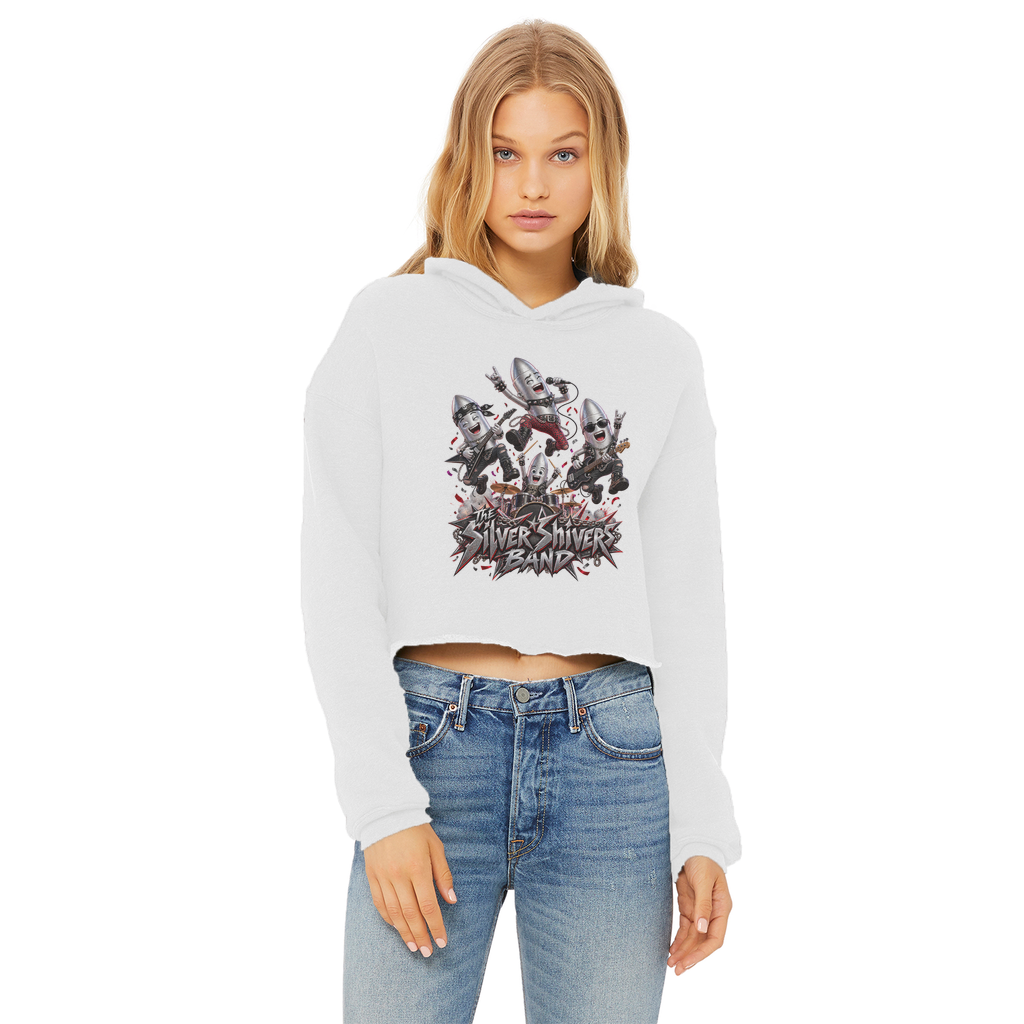 The Silver Shivers Band Ladies Cropped Raw Edge Hoodie