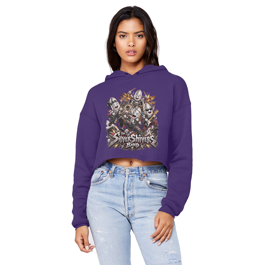 The Silver Shivers Band Cropped Raw Edge Boyfriend Hoodie