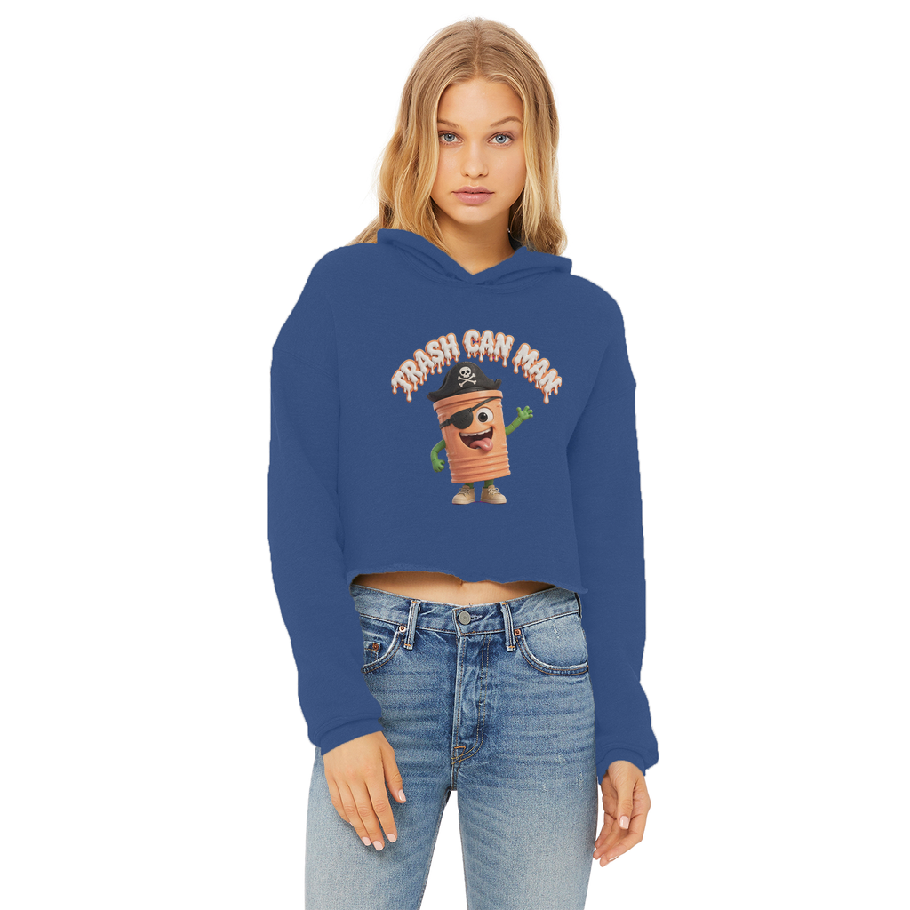 TRASH CAN MAN Ladies Cropped Raw Edge Hoodie