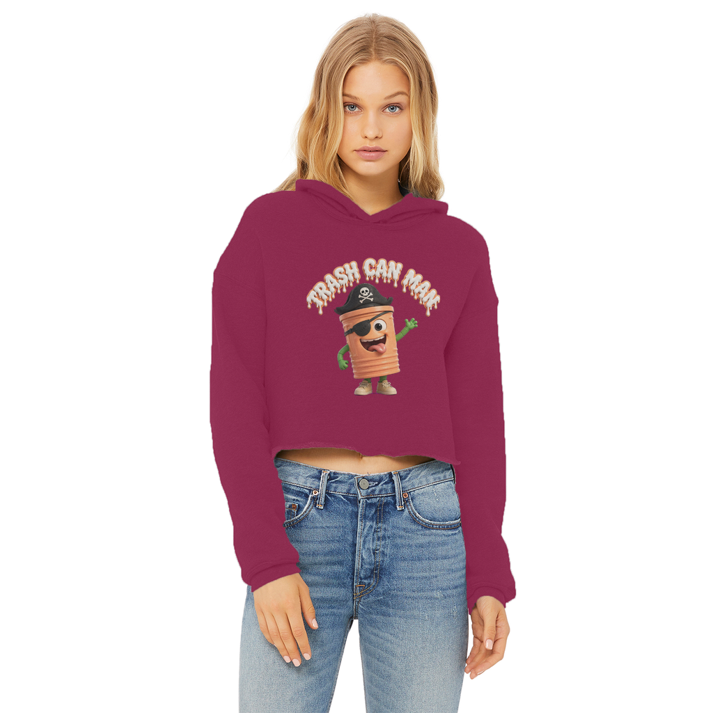 TRASH CAN MAN Ladies Cropped Raw Edge Hoodie