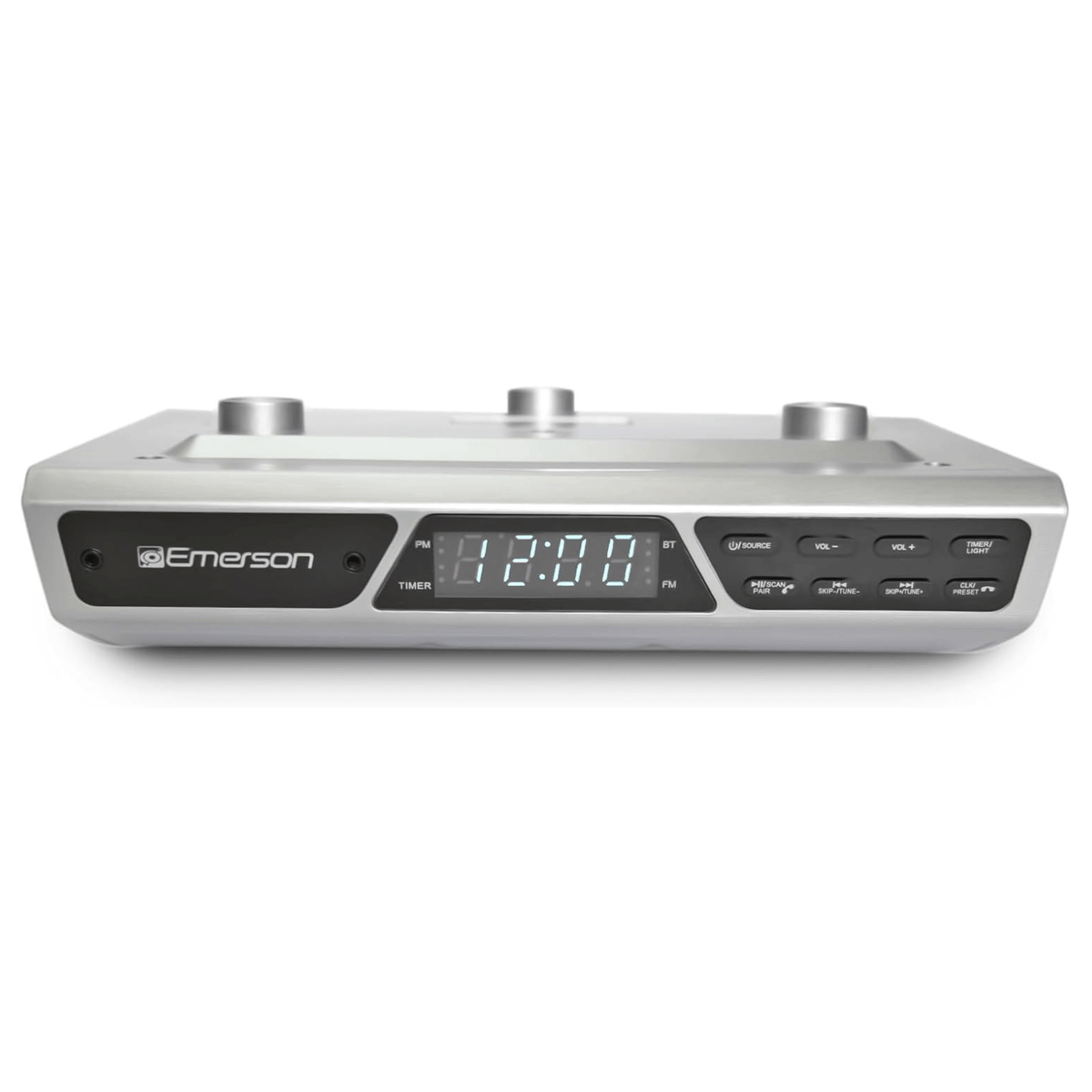 Emerson Under Cabinet FM Radio w Bluetooth, Station Memory and Clock with Timer