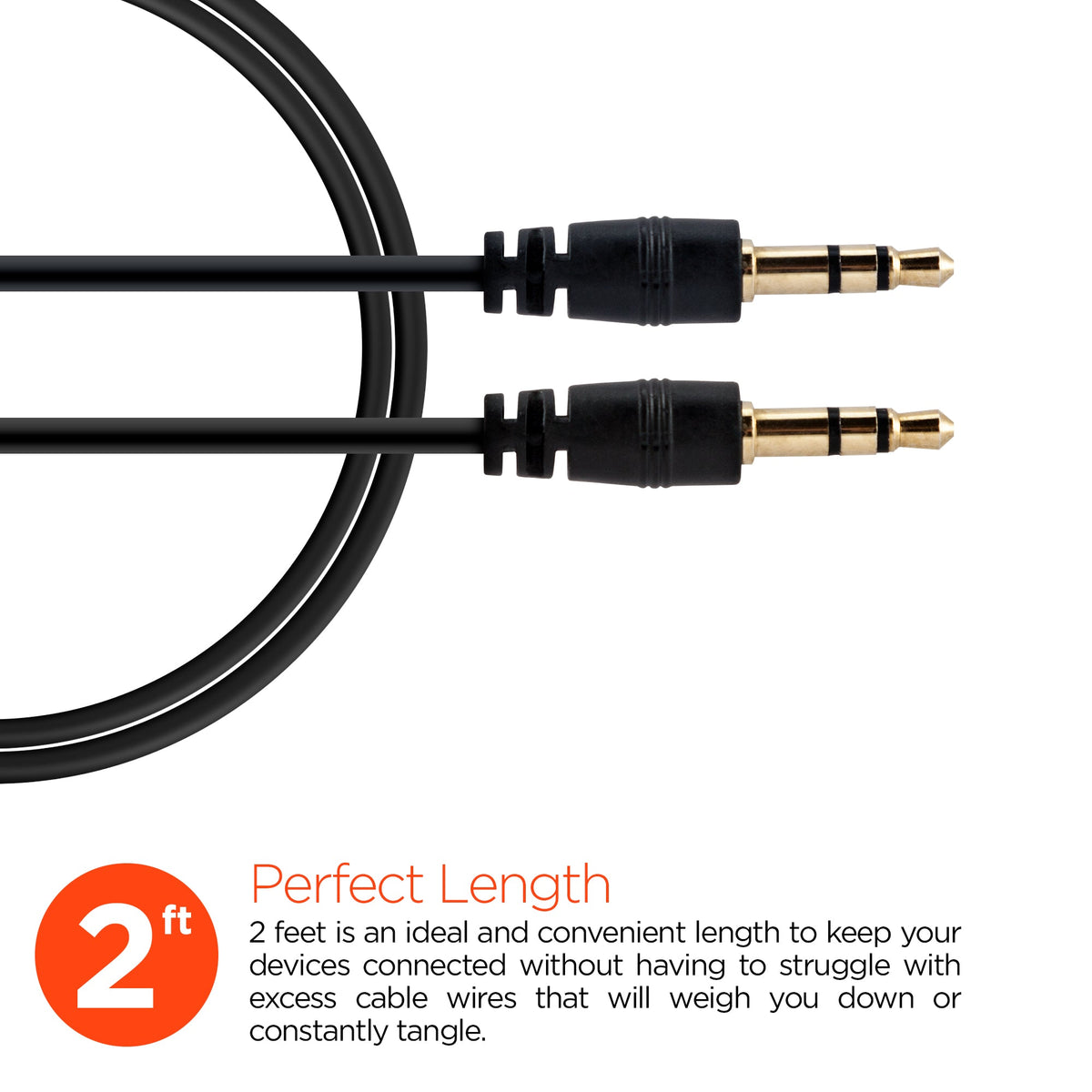 HyperGear 3.5mm Stereo AUX Cable 2ft Black (14029-HYP)