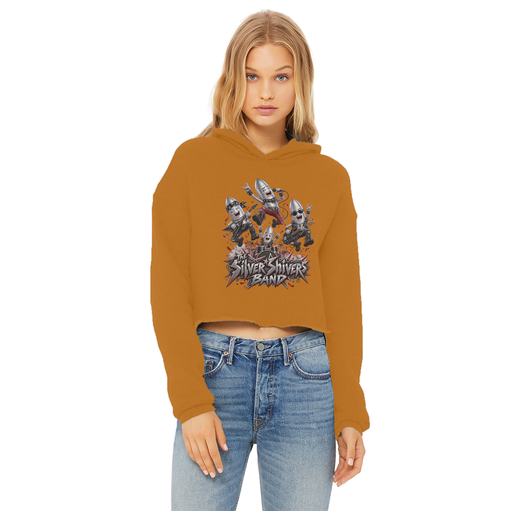 The Silver Shivers Band Ladies Cropped Raw Edge Hoodie