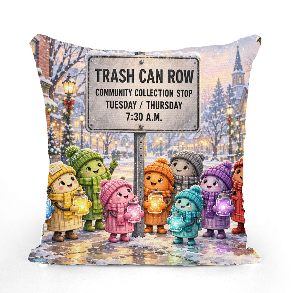 Trash Can Row Sequin Cushion Cover