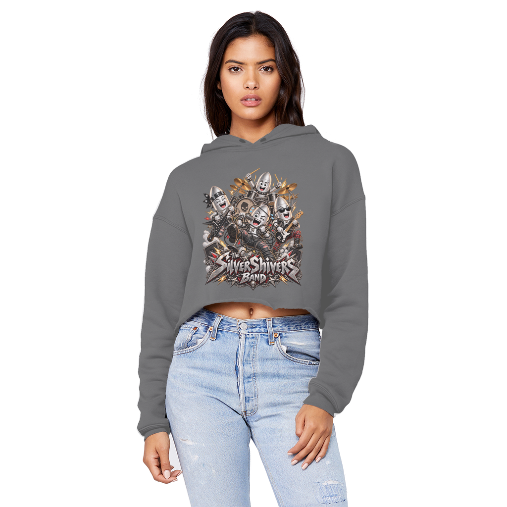 The Silver Shivers Band Cropped Raw Edge Boyfriend Hoodie