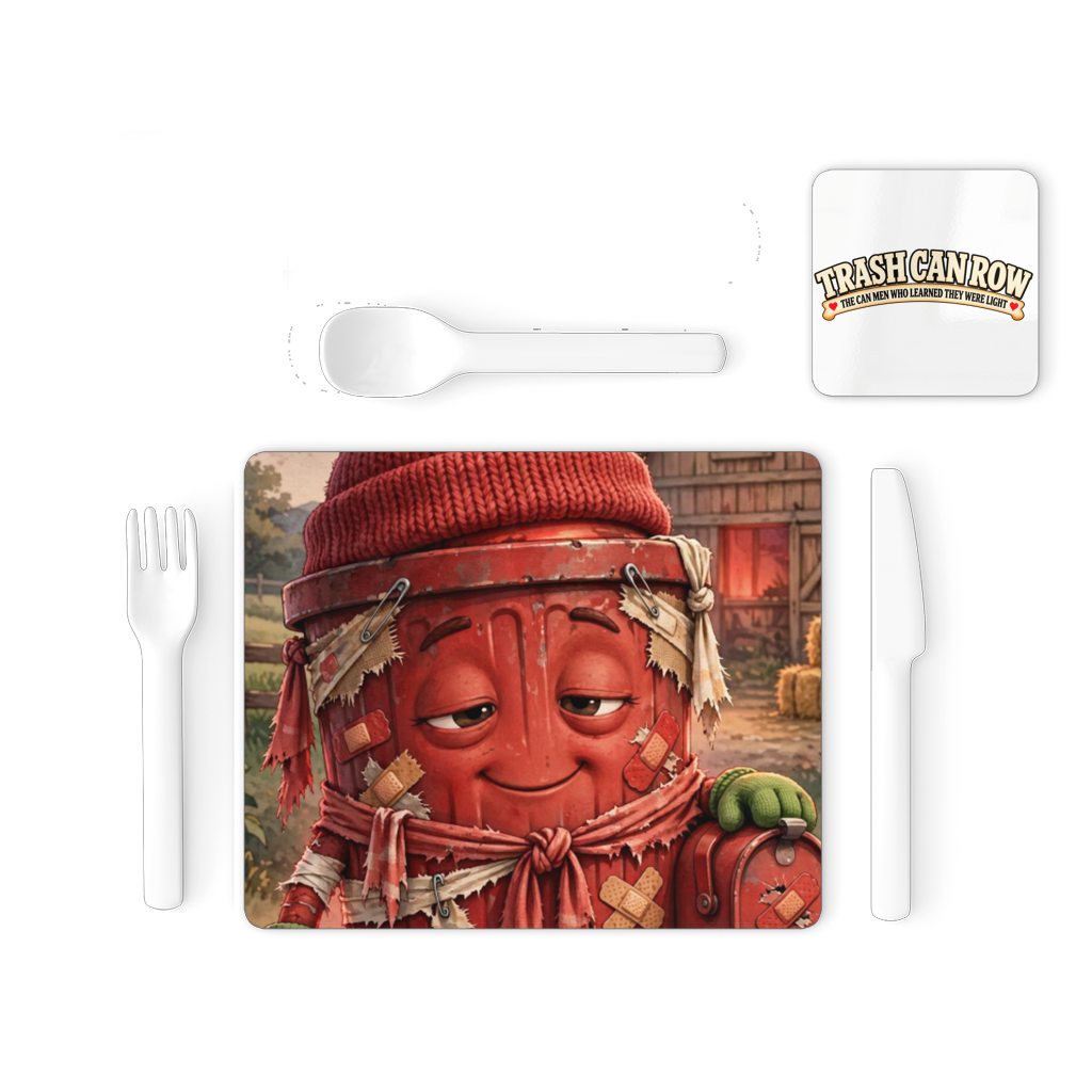 Trash Can Row Single Placemat and Coaster Set