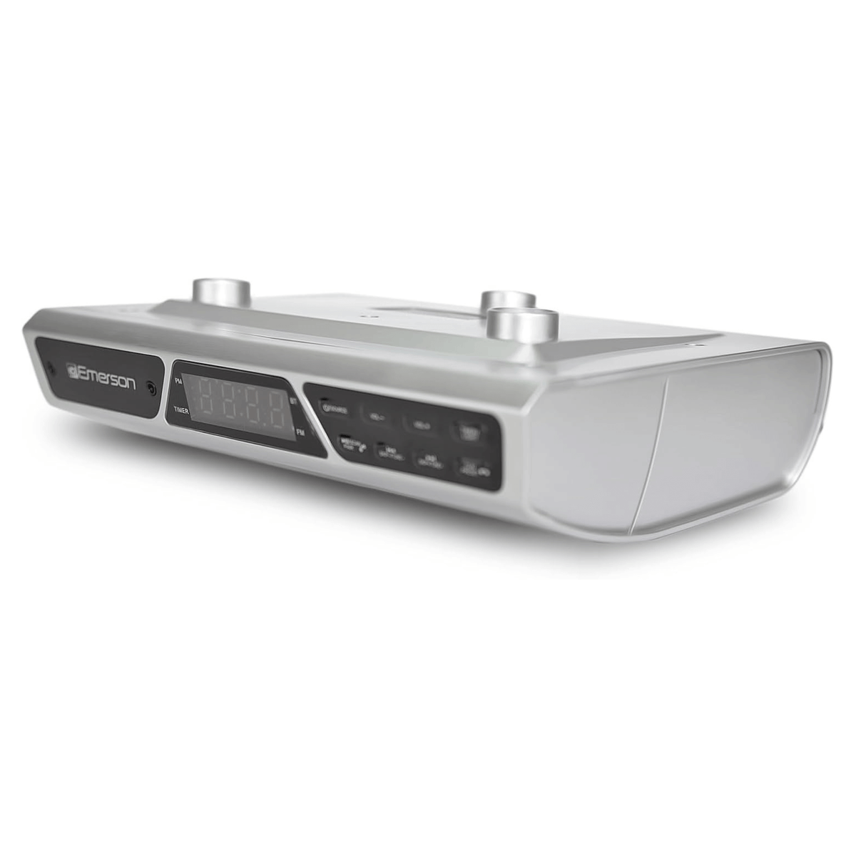 Emerson Under Cabinet FM Radio w Bluetooth, Station Memory and Clock with Timer