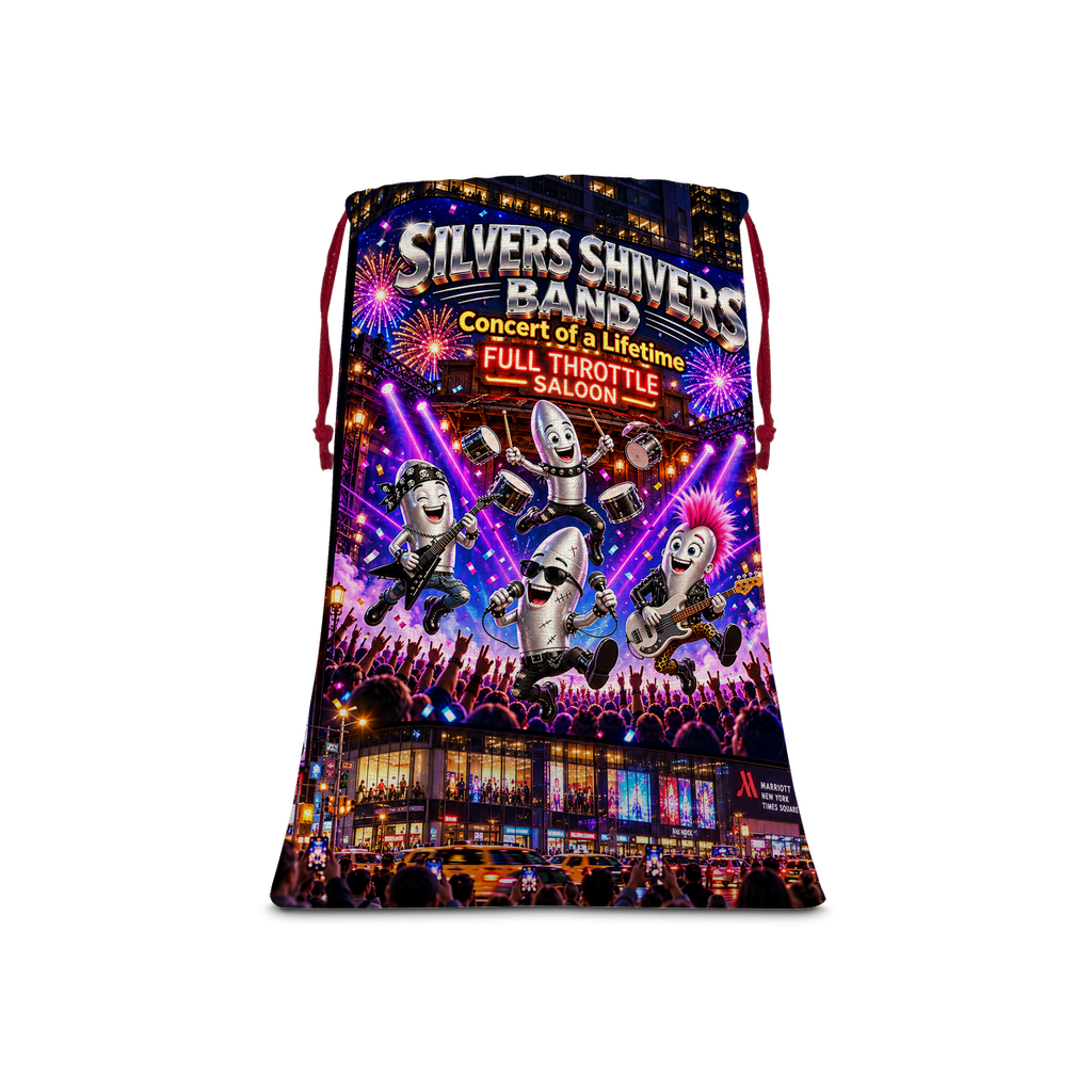 The Silver Shivers Band Sublimation Linen Drawstring Sack