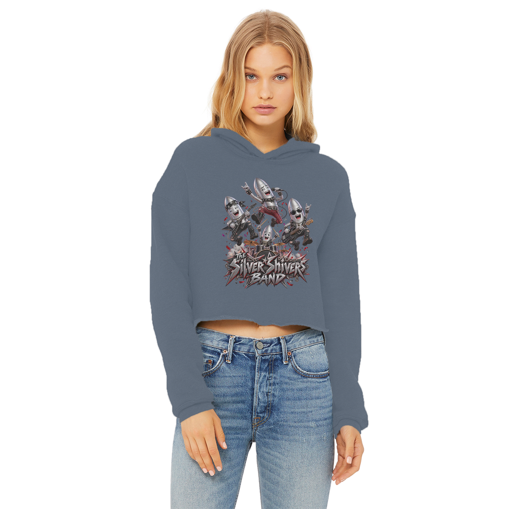 The Silver Shivers Band Ladies Cropped Raw Edge Hoodie
