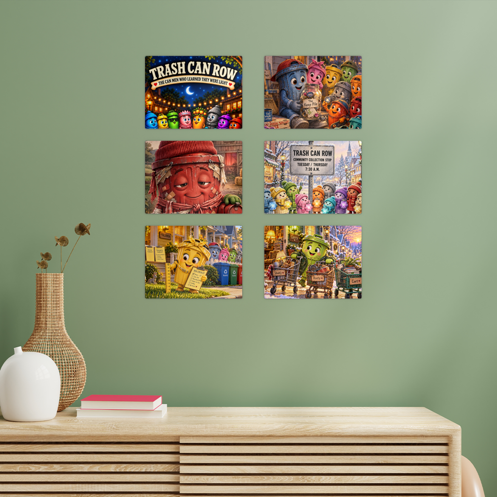 Trash Can Row – Rectangle Wall Tiles Set of 6