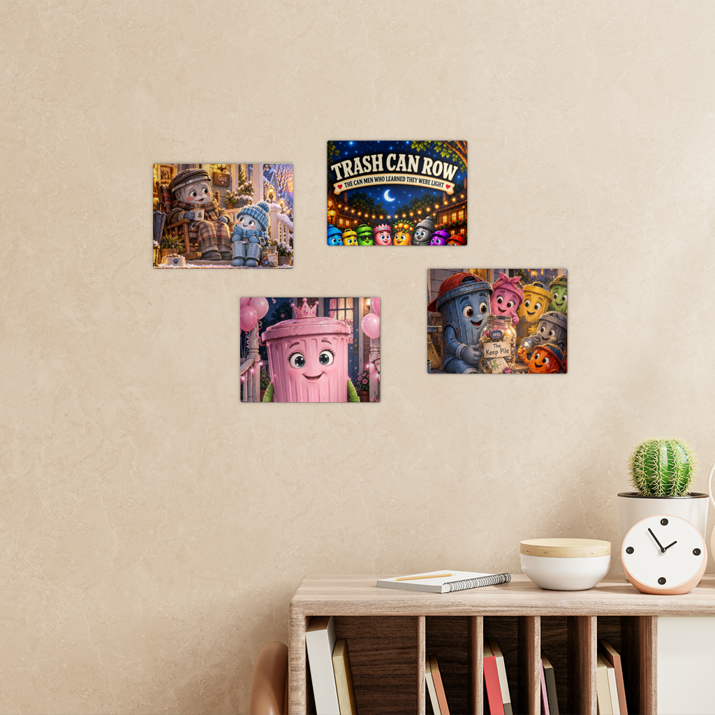 Trash Can Row – Rectangle Wall Tiles Set of 4