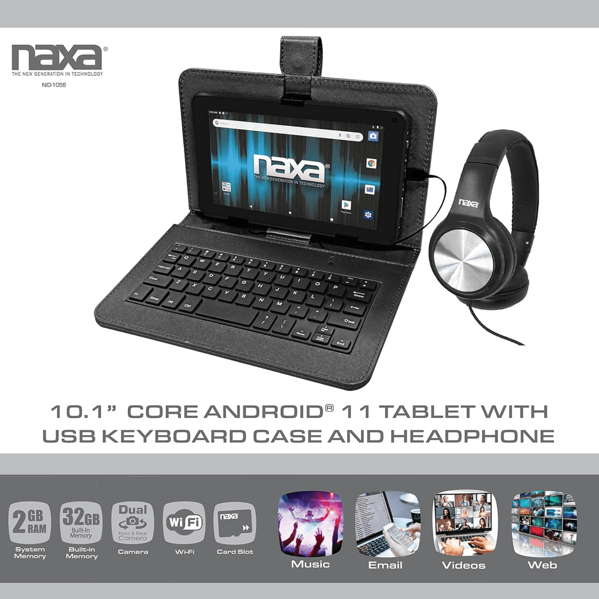 Naxa 10.1" Core Android 11 Tablet Kit Black - Refurbished