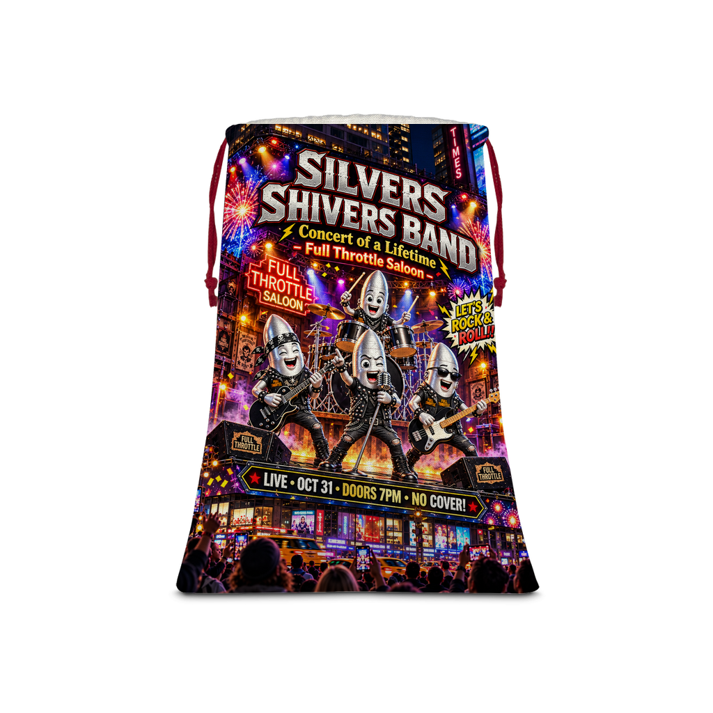 The Silver Shivers Band Sublimation Linen Drawstring Sack