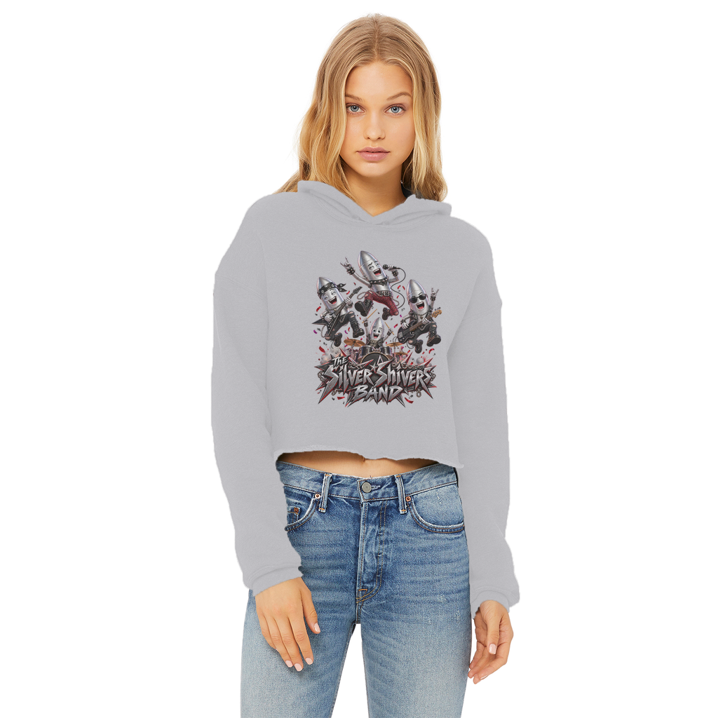 The Silver Shivers Band Ladies Cropped Raw Edge Hoodie