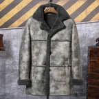 Men’s Hunting Leather Shearling Bomber Trench Coat