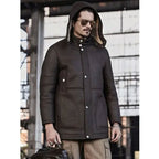 Men’s Hooded Shearling Leather Long Trench Coat